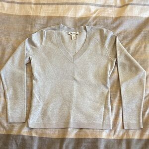 White House Black Market Light Gray V-Neck Sweater